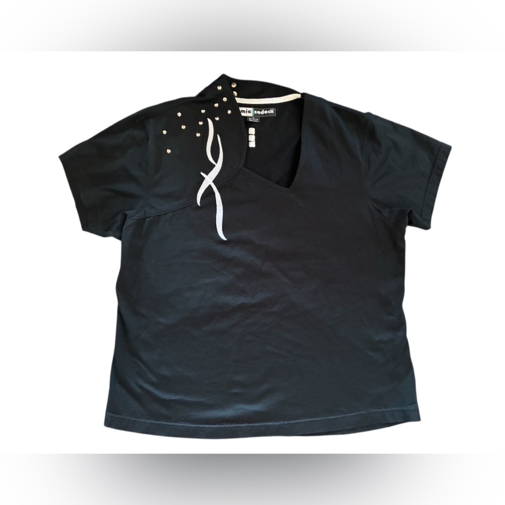 JAMIE SADOCK Top Large Black Studded Golf Cycling Athletic Asymmetrical Neck